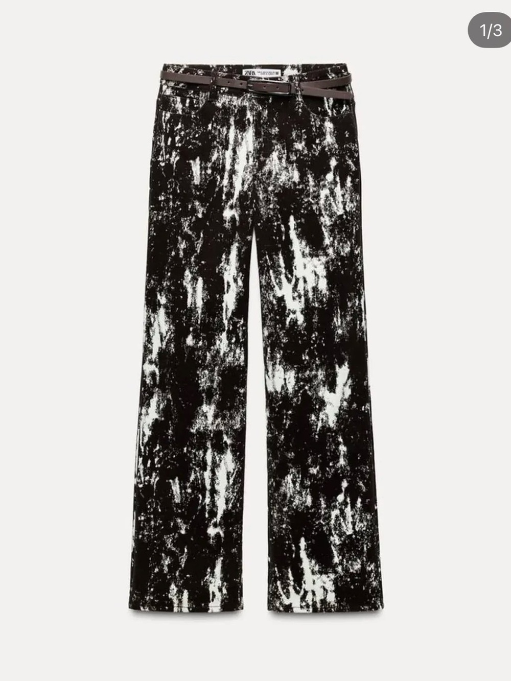 Zara Black & White High-Waist Animal Flock Cow Print Wide-Leg Pants